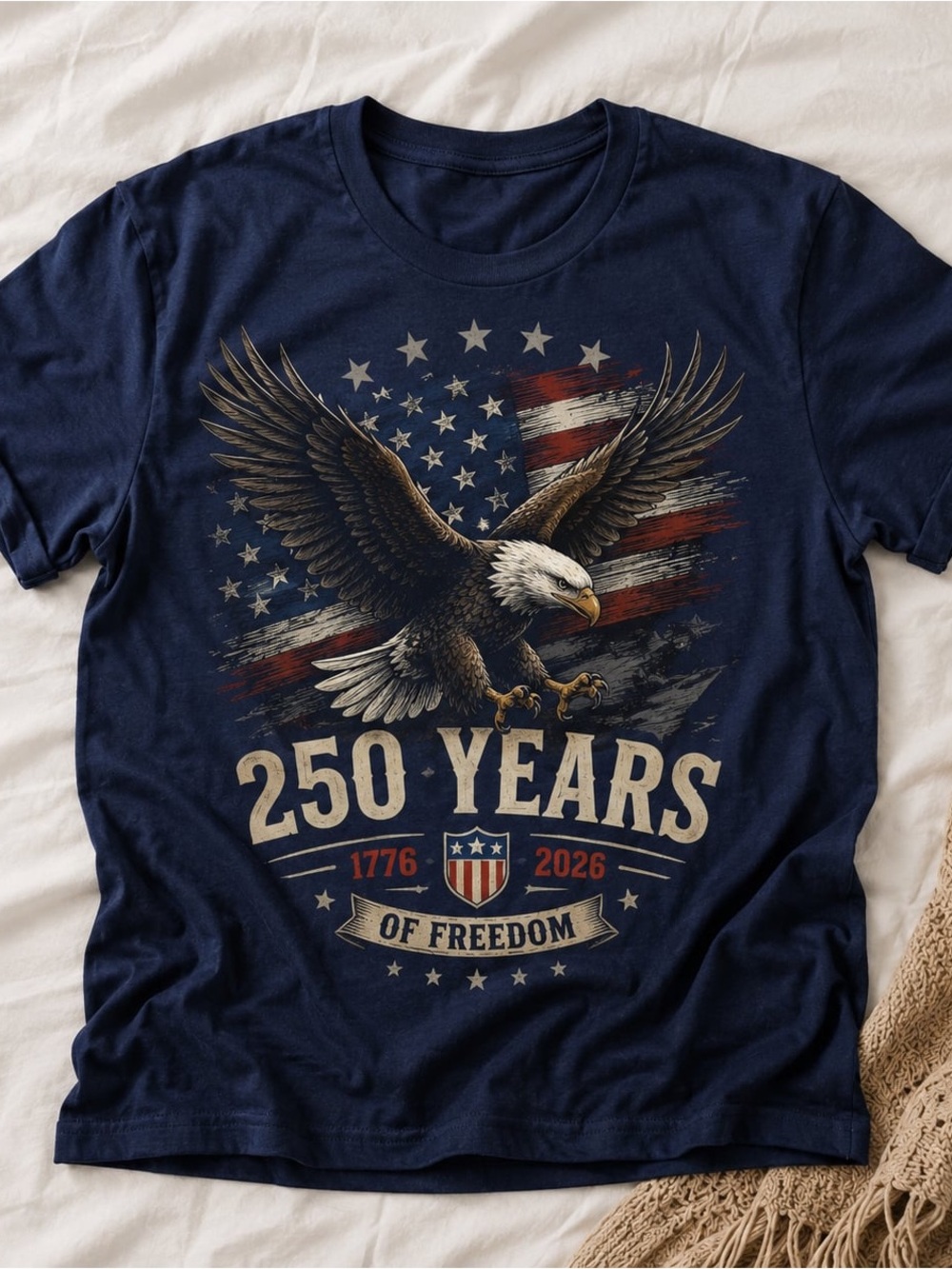 Vintage America 250 Years Eagle Patriotic Tee Navy & Black